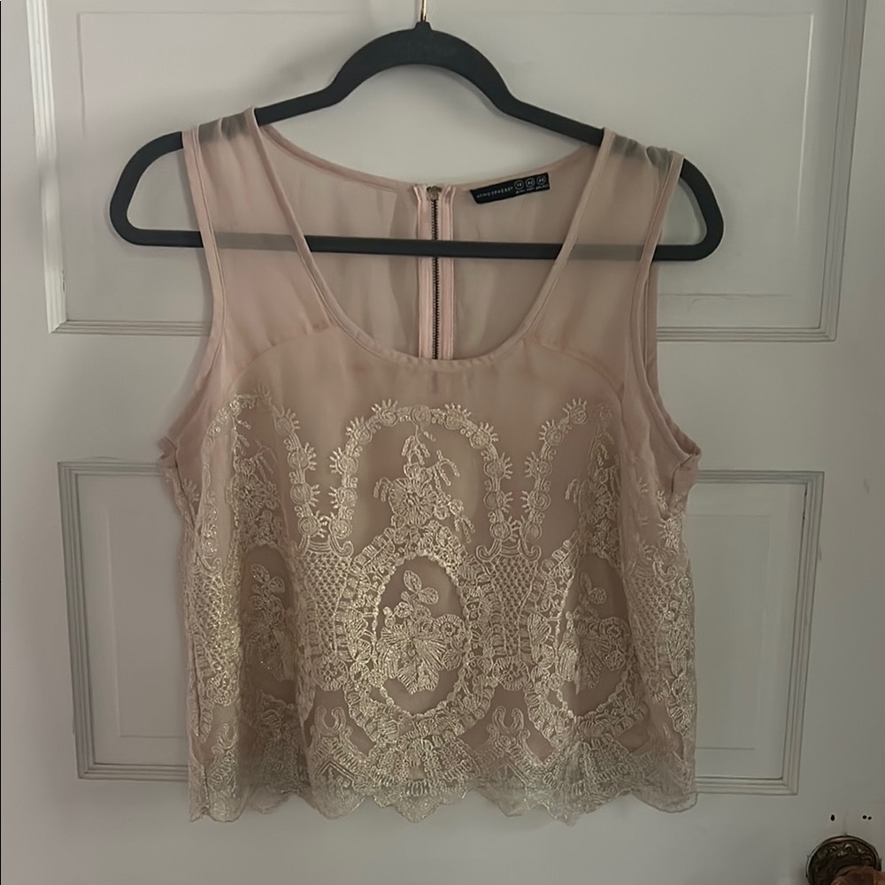 Anthropologie Atmosphere Pink Embellished Crop Tank Top